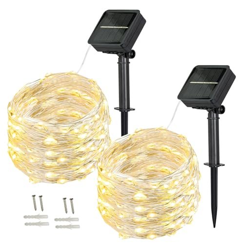 BXROIU Solar Peri Işıkları Dış Mekan, [2'li Paket] 100 LED'ler Peri Işıkları Dış Mekan Güneş 10 Metr