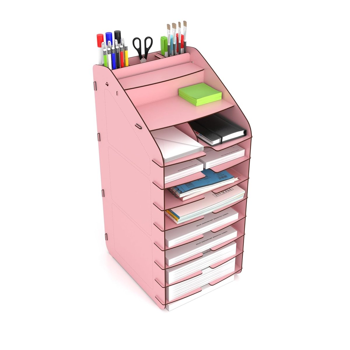 Mingitav Tower Ofis Masaüstü Organizer 10 Kat Letter A4 Evrak Rafı (Pembe)