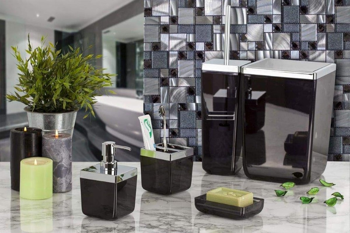 Primanova Toskana Banyo Seti/Şeffaf Siyah
