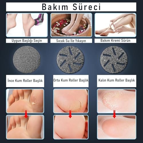 Valkyrie Profesyonel Ayak Bakım Cihazı 360° Dönen Başlık Dijital Ekranlı, Şarjlı & 10 Parça Pedikür Kiti Mor