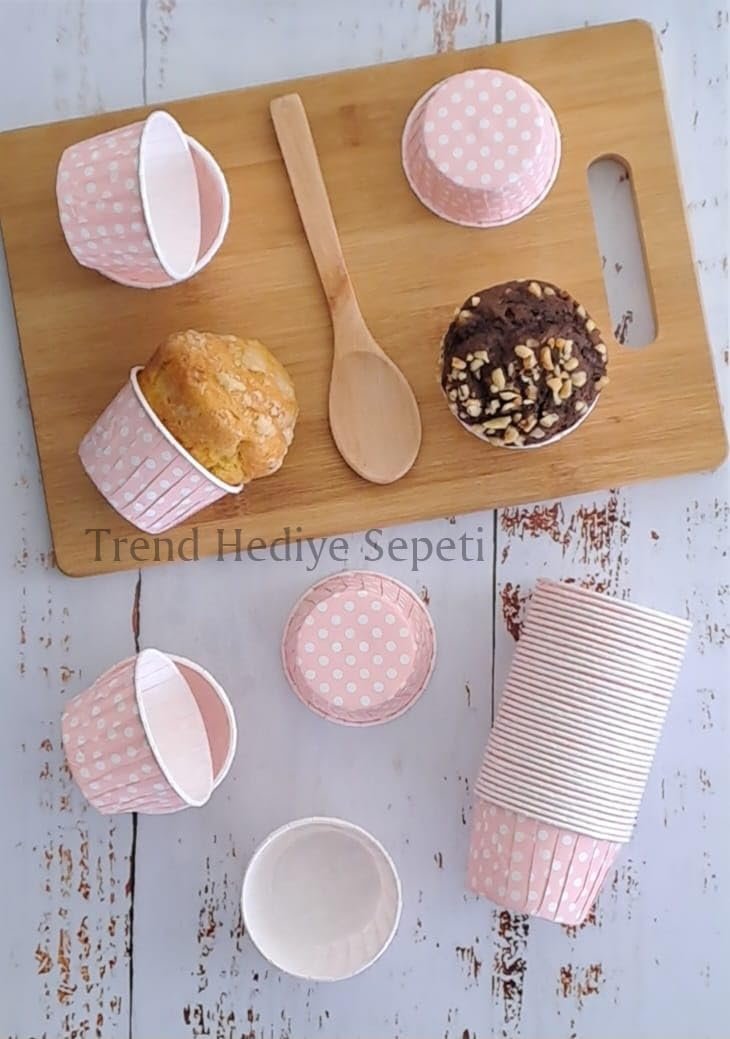 Trend Hediye Sepeti 50'li Açık Pembe Puantiyeli Muffin Kek Kalıbı, Kek Kapsülü Cupcake Kalıbı, Airfr