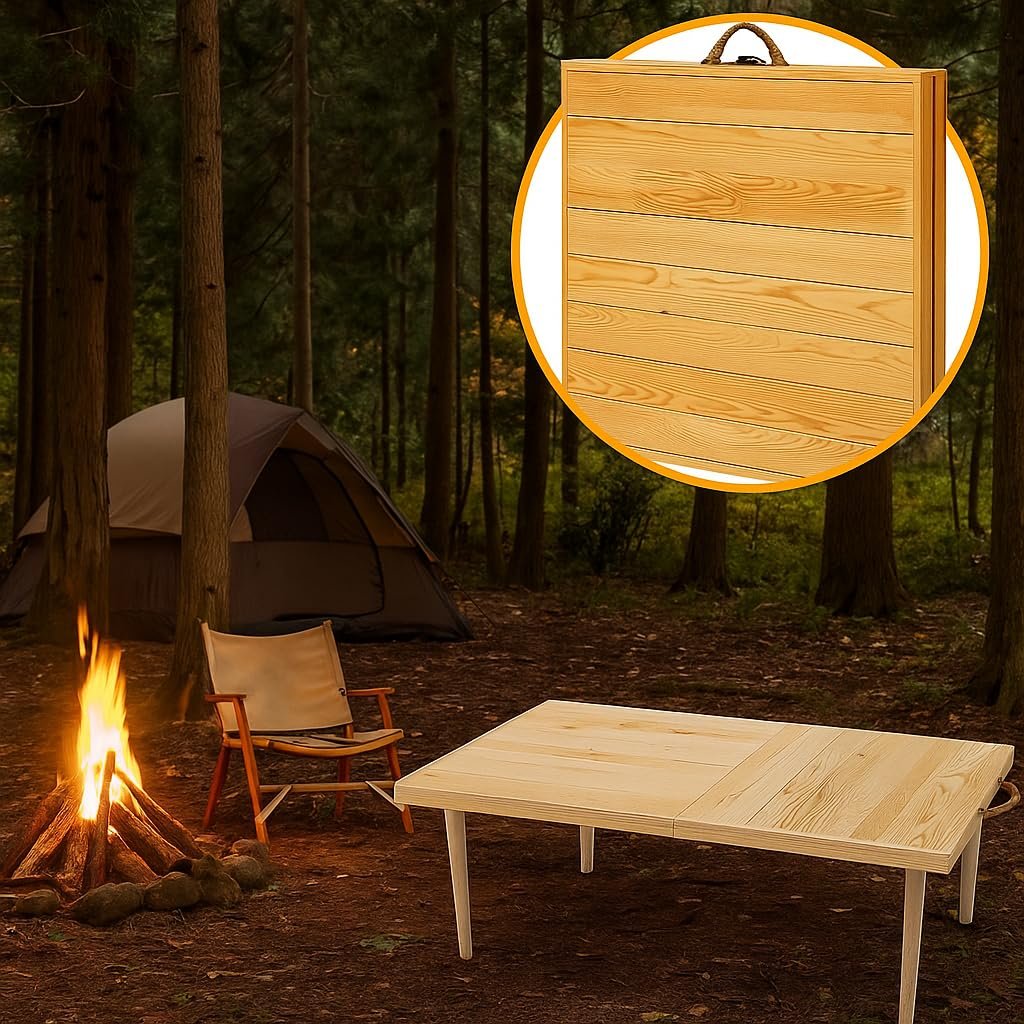 pratikoutdoor Katlanır Kamp, Piknik ve Bahçe Masası 50x100 cm - Ham Naturel Renk