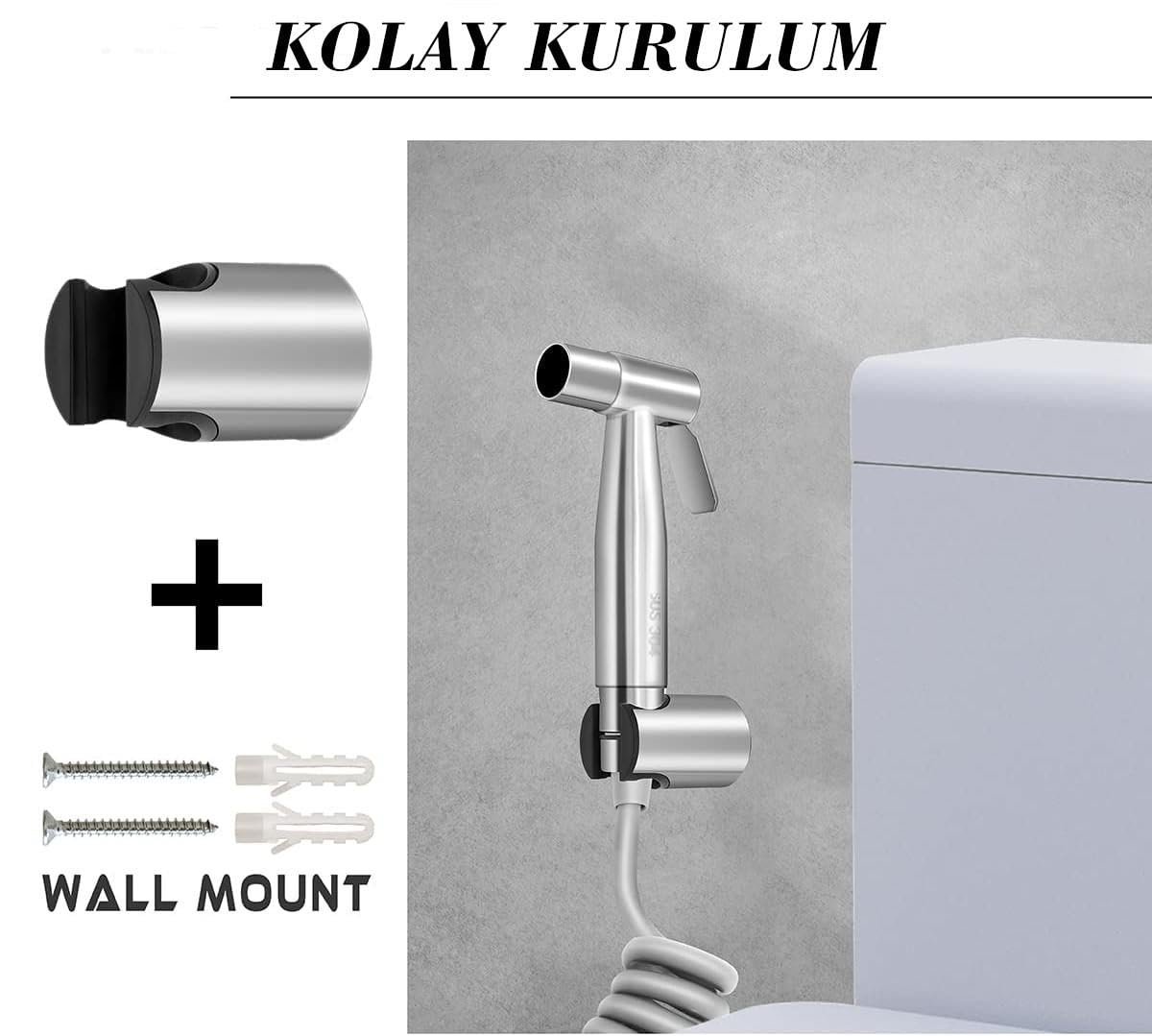 Valkyrie Paslanmaz Çelik Tuvalet Musluk Lavabo Bide Seti Kademeli Jet Püskürtme Spiral Hortum Kolay Montaj