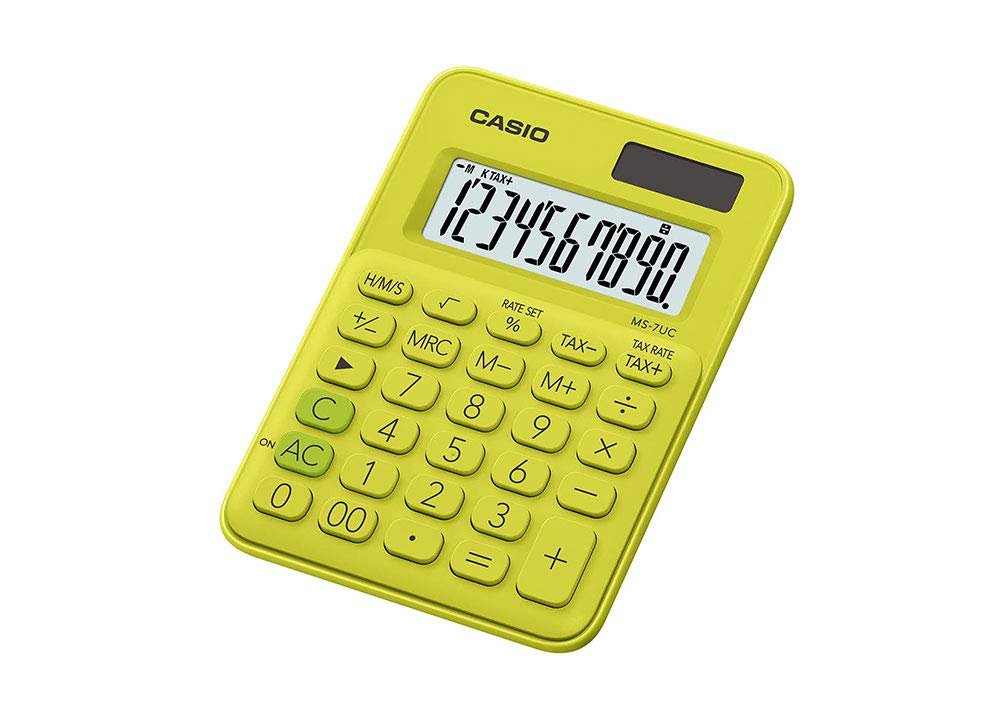 Casio Ms-7Uc-Yg-N-Dc Casio Mini Masa Hesap Makinesi, Sarı/Yeşil