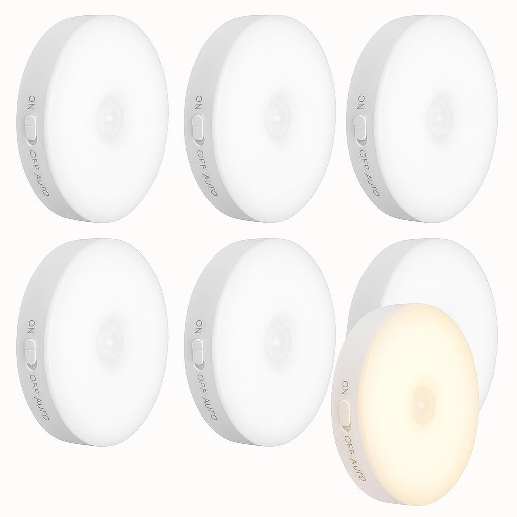 6'lı Set Hareket Sensörlü Gece Lambası – USB Şarjlı 4000K Gün Işığı LED – Duvar, Dolap, Merdiven, Başucu için Akıllı Işık