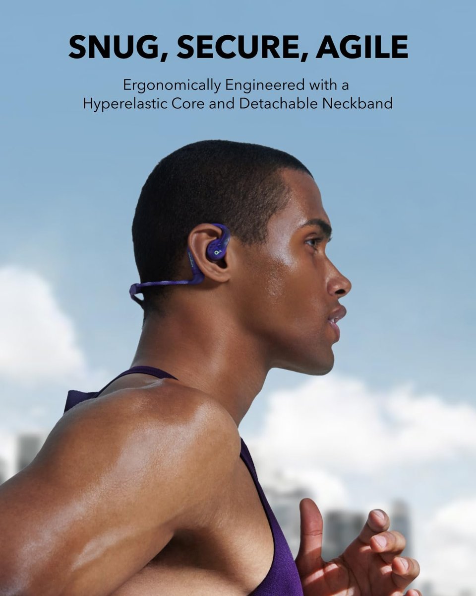 Soundcore by Anker, AeroFit Pro, Güvenli Uyum, Ergonomik Tasarım, LDAC ile Zengin Ses, Bluetooth 5.3, IPX5 Suya Dayanıklı, 46 Saat ÇKablosuz Kulaklıklar, Mor
