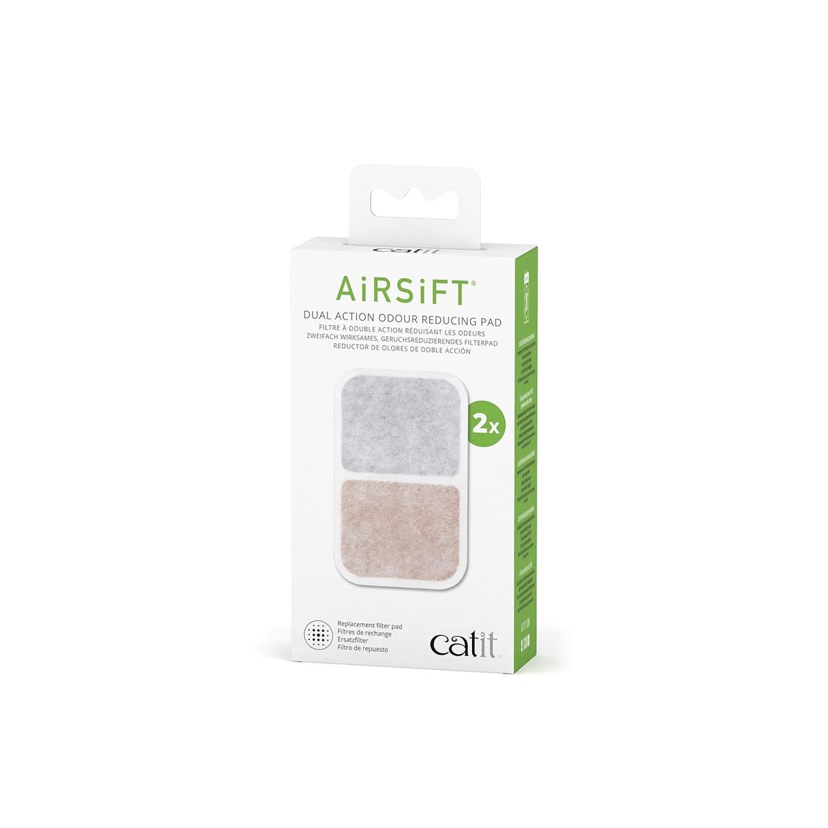 Catit Airsift Çift Etkili Hava Temizleme Pedi, 2'li Paket - Çöp Kutusu Kokularını Körfezde Tutmak için İki Ortam Filtresi