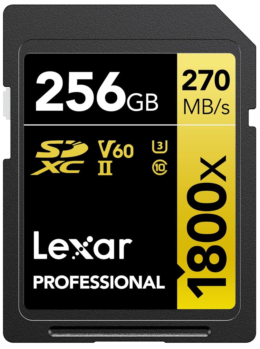 Lexar SDXC Professional 64GB 1800x UHS-II Altın Serisi, Sınıf 10, U3, V60, 4K Video Kaydı için, Siya