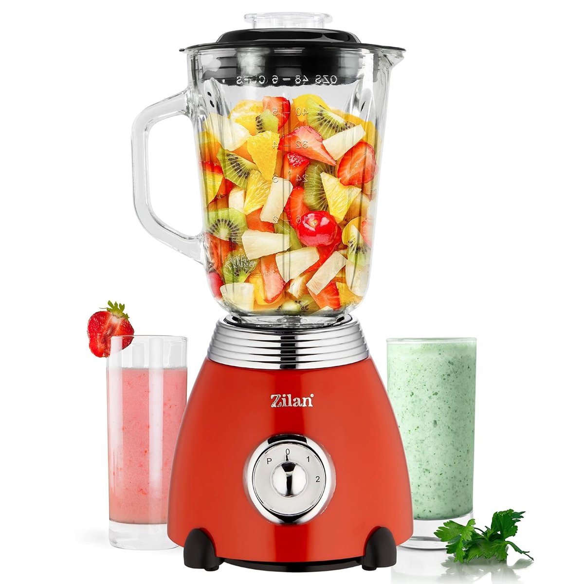 ZLN7057 60'lı yıllar retro blender, 6 bölmeli metal bıçak, 1,5 litre ml, 500 Watt, cam, paslanmaz çelik, nabız fonksiyonu, evrensel güçlü mikser, Smoothie makinesi, buz kırıcı, yumurta akı çalkalayıcı