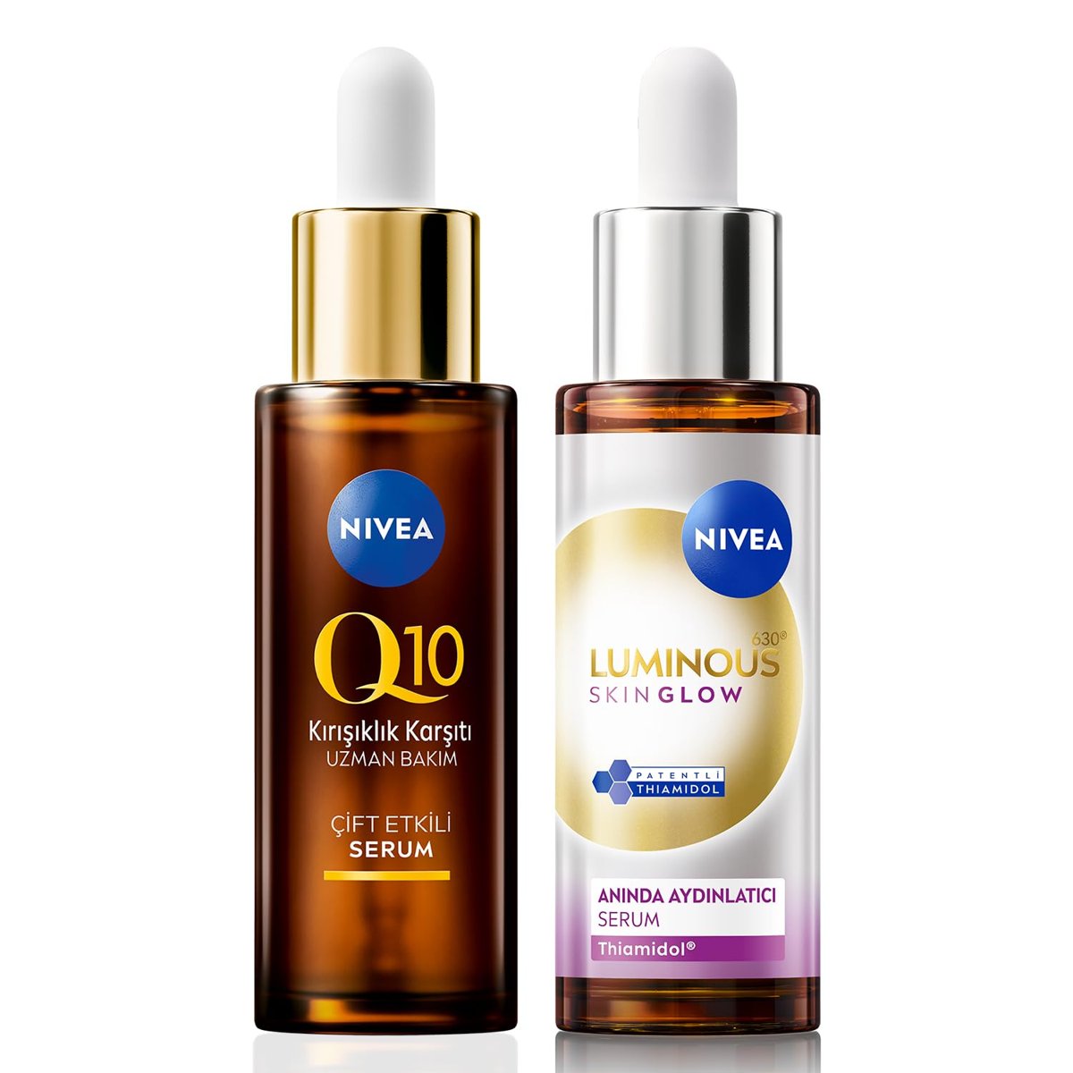 Nivea Luminous630 Skin Glow Anında Aydınlatıcı Cilt Bakım Serumu 30ml ve Q10 Kırışıklık Karşıtı Seru