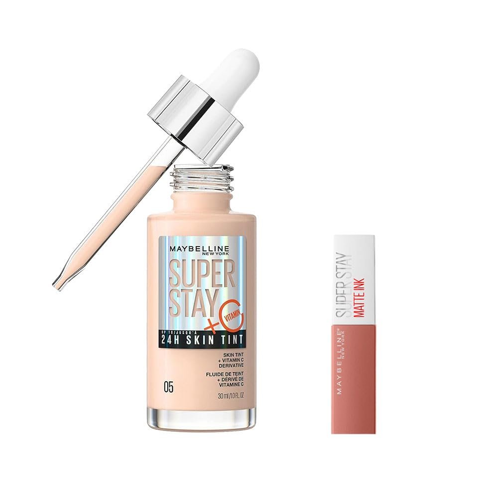 Maybelline New York Super Stay Skin Tint Fondöten 05  Mini Super Stay Matte Ink Likit Mat Ruj 65 Seductress Makyaj Seti