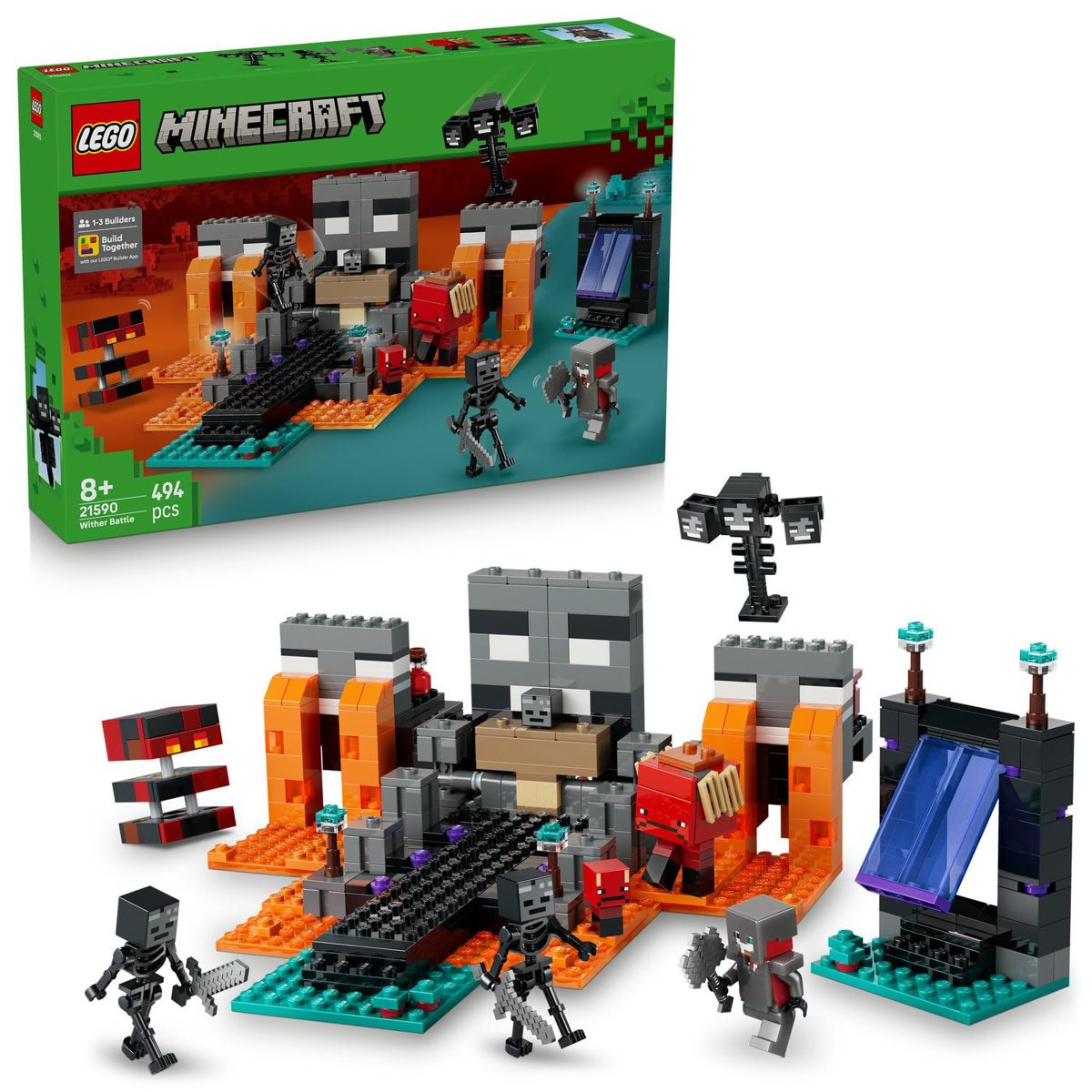 LEGO Minecraft Wither Savaşı 21590-8 Yaş Üzeri Çocuklar için Kızıl Savaşçı ve 2 Wither İskelet Mob F