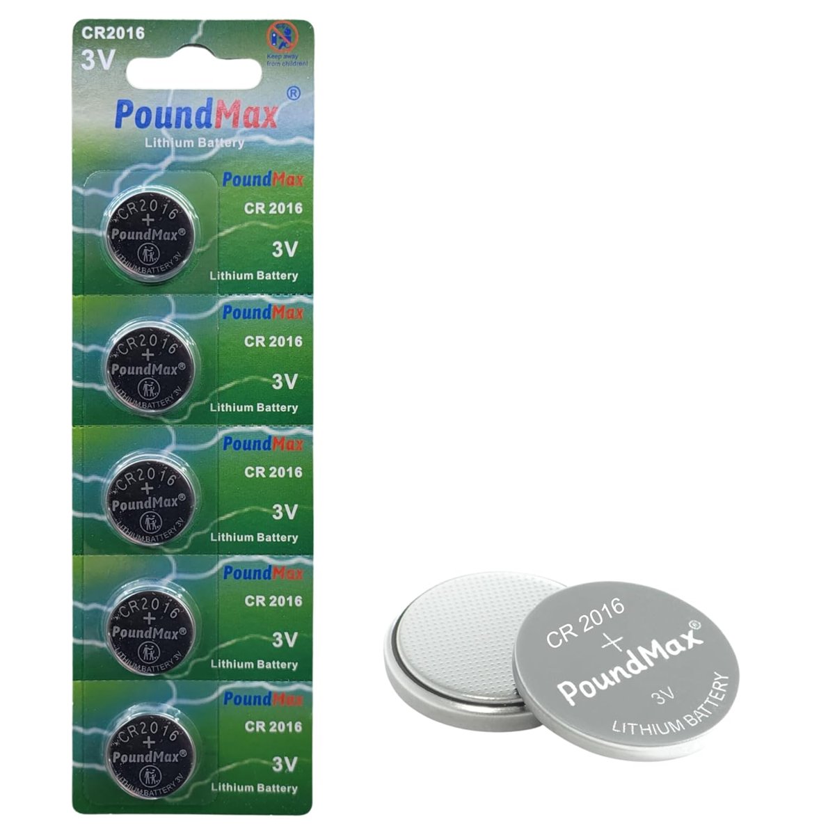PoundMax Lityum CR2016 düğme hücreli pil, 3 V | 1 x Blister 5 Adet