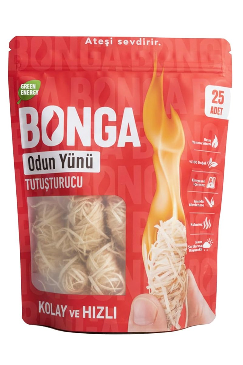 BONGA Soba, Şömine, Mangal Tutuşturucu 25 Adet 350 gr - Jel Ve Çıra Alternatifi Doğal Odun Yünü
