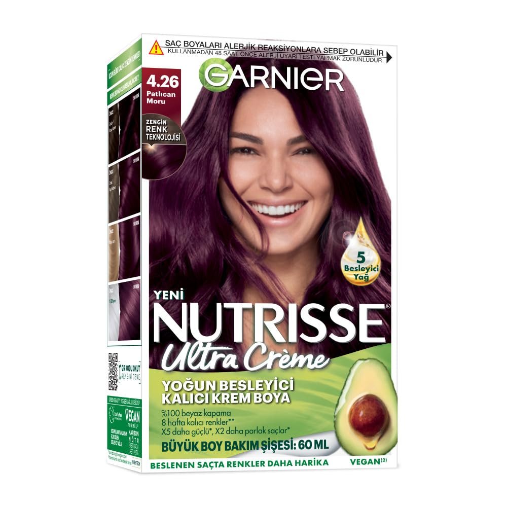 Garnier Nutrisse Yoğun Besleyici Kalıcı Krem Saç Boyası 4.26 Patlıcan Moru