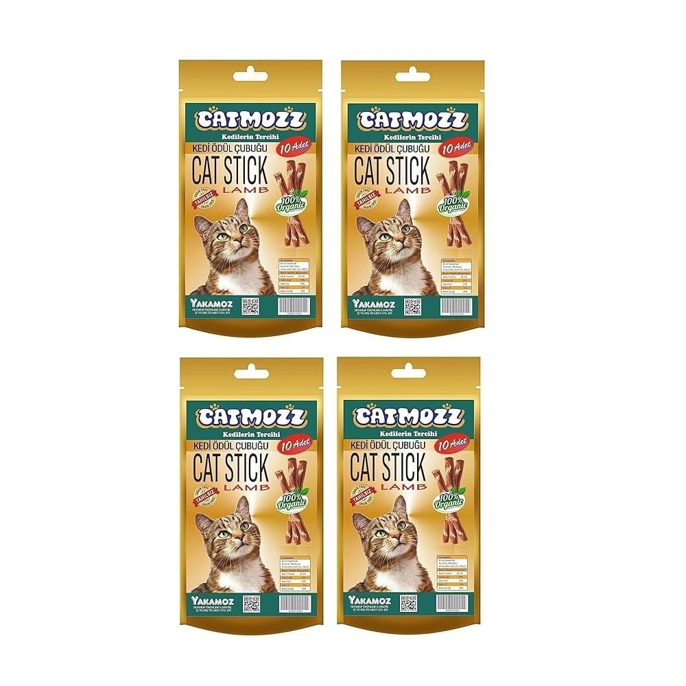 CatMozz Stick Kuzu Etli  Kedi Otlu Kediler için Ödül Çubuğu 10'lu x 4 Adet