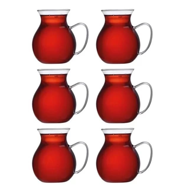 Orret Home Keyfi Ala 6'lı Borosilikat Cam Çay Bardağı Seti, 200ml Termisil Kupa, Şık ve Dayanıklı, Çay Vakti için İdeal (6 Adet)
