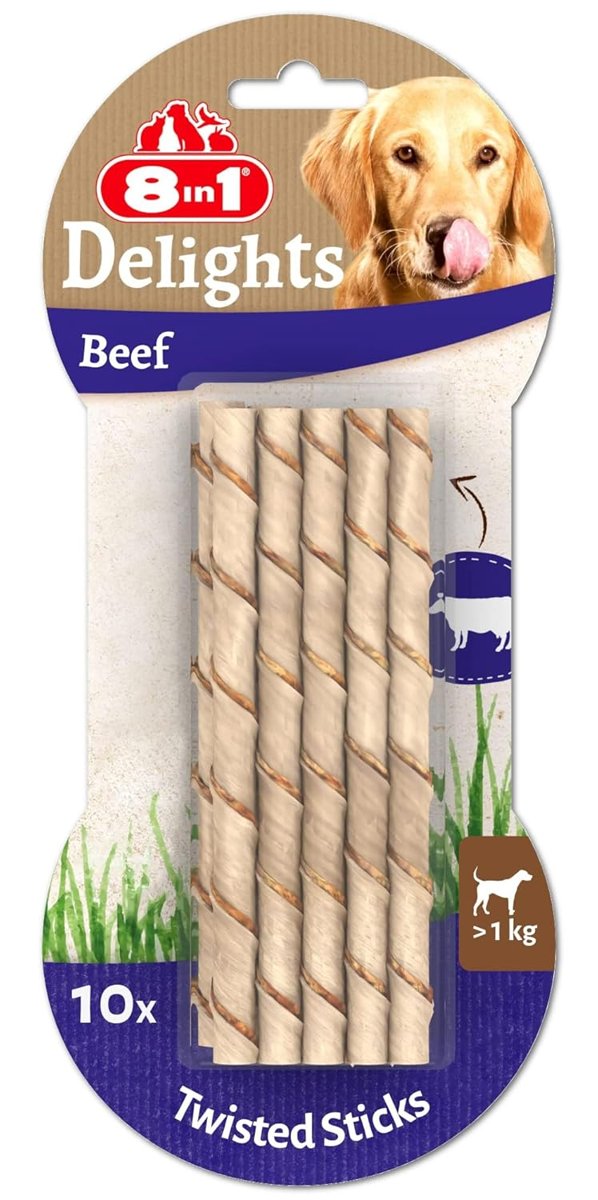 8in1 Delights Beef Twisted Sticks Burgu Çubuklar 10'lu, 55 gr Köpek Ödülü
