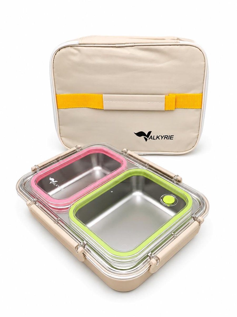 Valkyrie 2 Bölmeli 304 Paslanmaz Çelik Lunch Box | Sızdırmaz Renkli Yemek Taşıma Kabı + Termal Çanta