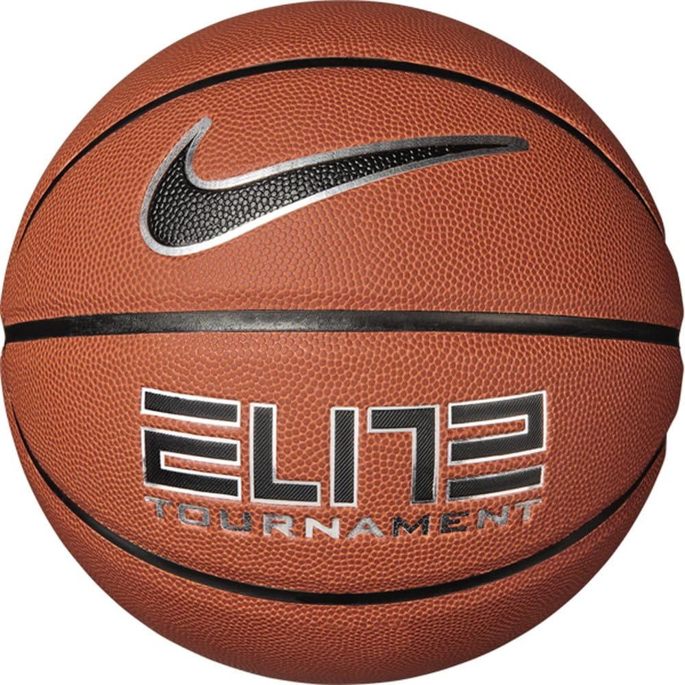 Nike Elite Tournament 8P Basketbol Topu, Deflated Kauçuk ve Suni Deri, Amber/Siyah/Metalik Gümüş Rengi, Boyut 7, N.100.9915.855.07