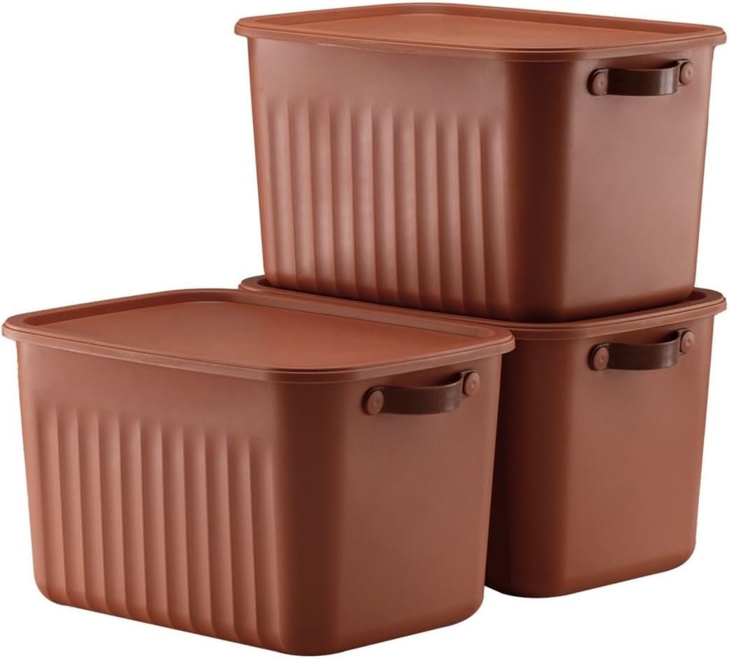 3 Adet Modern Kapaklı Saklama Kutusu Seti -15 Litre – Turuncu -Taşınabilir Kulplu, Dolap İçi Düzenleyici, Çok Amaçlı Organizer Kutu, Oyuncak  Kıyafet Kutusu