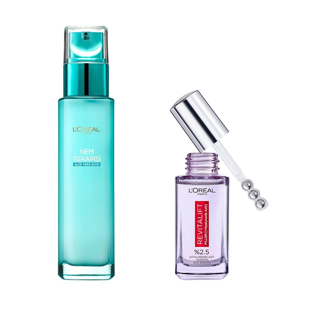 L’Oréal Paris Nem Terapisi Aloe Vera Suyu Normalden Karmaya Ciltler Krem  Revitalift Filler Aydınlatıcı Göz Serumu 20ml Cilt Bakım Seti
