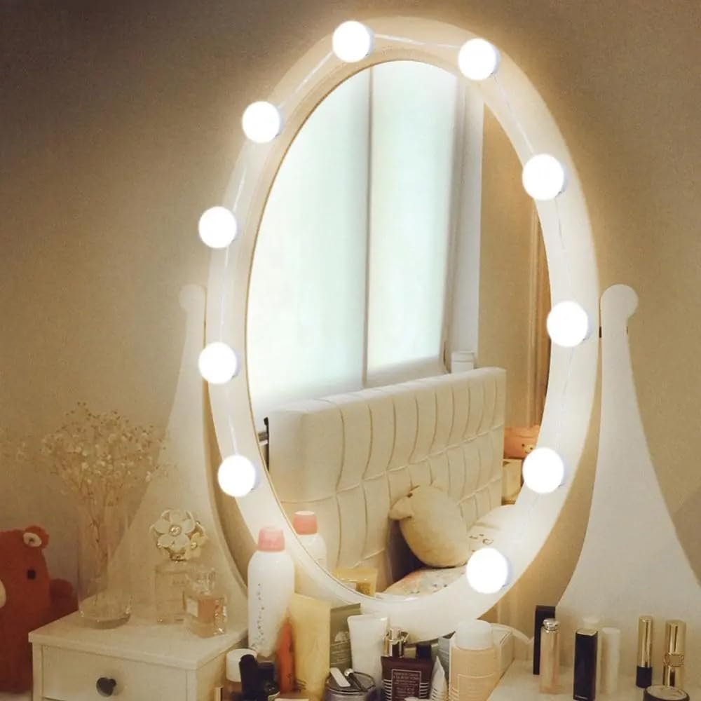 Coverzone 10'lu Set Makyaj Aynası Işığı Banyo Yatak Odası Işığı Hoolywood Tarzı Led Makyaj Lambası 3 Farklı Renk Modu Makyaj Odası Işığı Mirror1