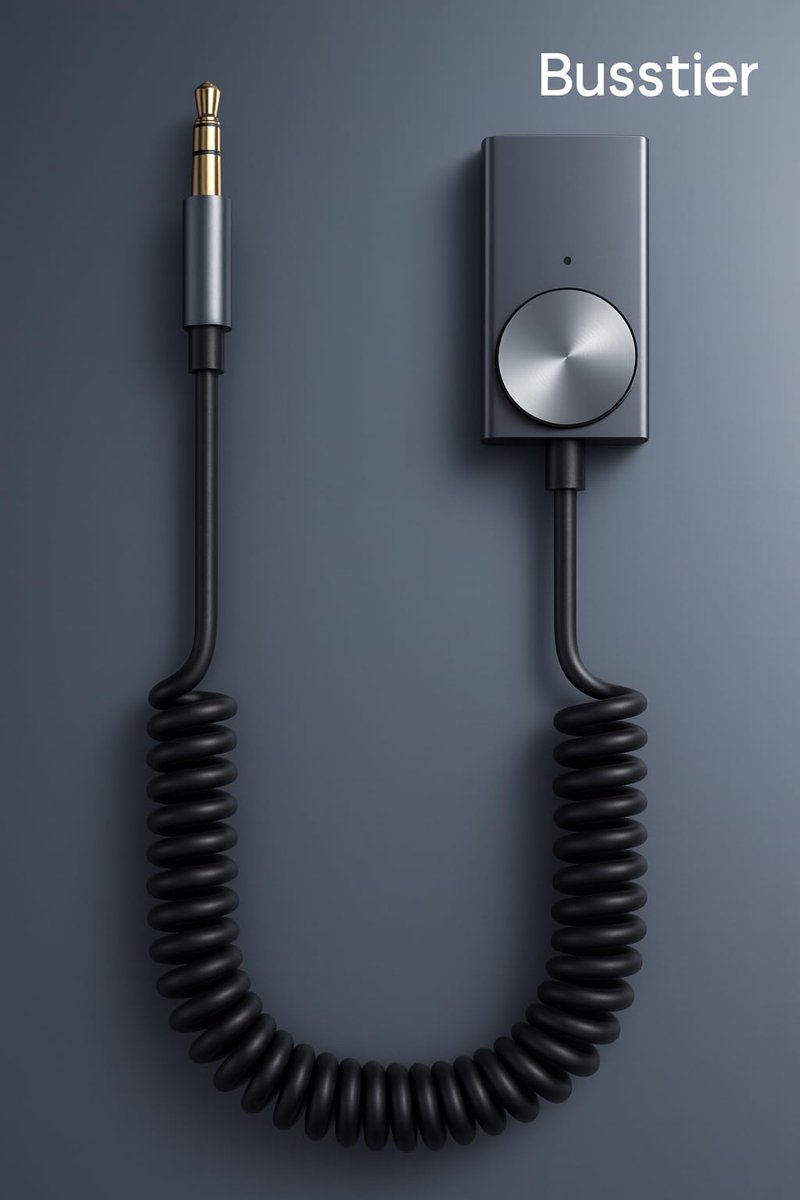 Busstier AUX Bluetooth 5.0 Alıcı Adaptör Mikrofonlu USB Beslemeli Araç ve Ev Tipi Ses Sistemlerine Uyumlu Spiral Kablo Aux to Bluetooth Çevirici