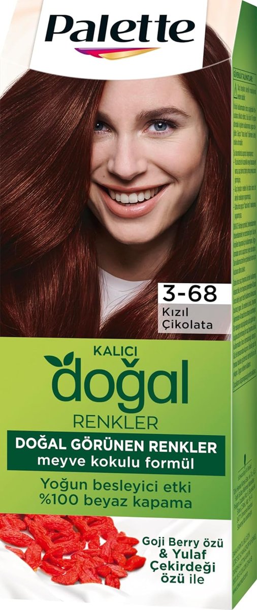 Palette Kalıcı Doğal Renkler 3-68 Kızıl Çikolata Goji Berry Özü  Yulaf Çekirdeği Özlü Saç Boyası