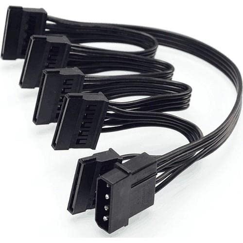 PrimeX PX-4355 Molex to SATA Power Çoklayıcı Kablo, 4 Pin IDE PSU to 5 Port SATA Güç Kablosu, 60 cm%100 Saf Bakır HDD SSD DVD Güç Bağlantı Kablosu, PC Kasa İçi SATA Power Splitter