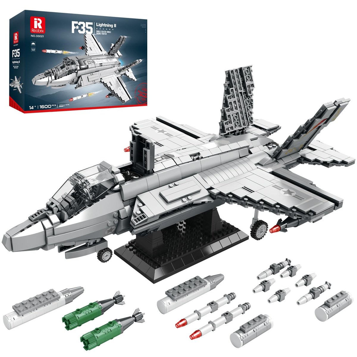 Reobrix F-35 askeri savaş jeti montaj seti 33021, Lightning II Joint Strike Fighter uçak ordu oyunca