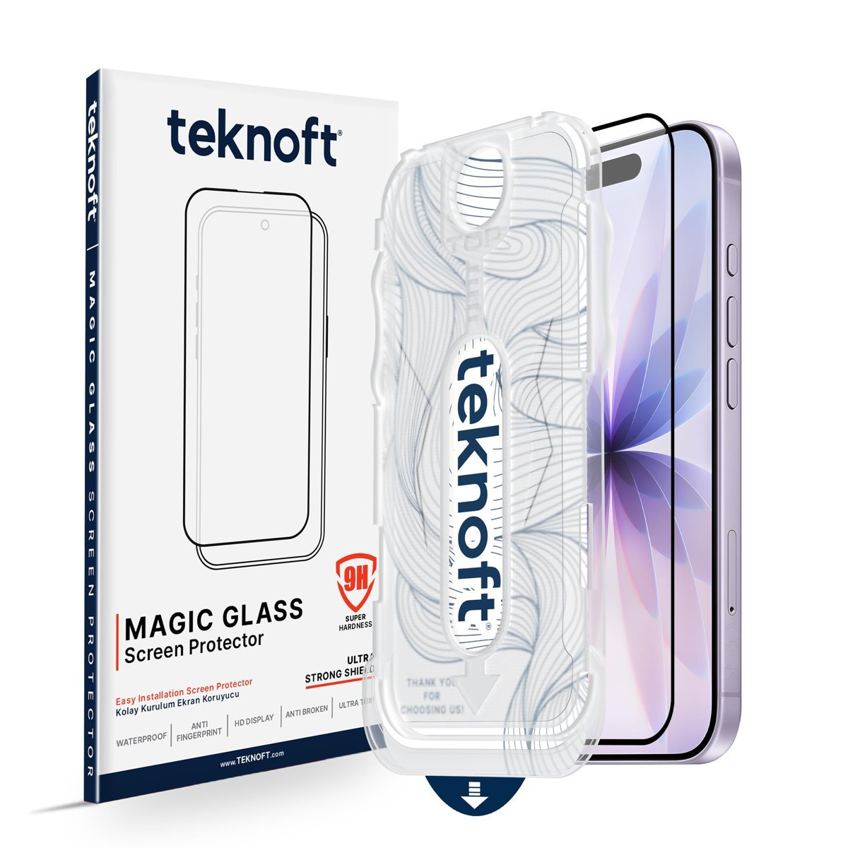 Teknoft iPhone 17 için Kolay Kurulum Kitli Takılırken Camın Altında Kesinlikle Toz Bırakmayan Ekstra Güçlendirilmiş Tam Koruma Sağlayan Pürüzsüz Lazer Kesim Premium Ekran Koruyucu Kırılmaz Cam