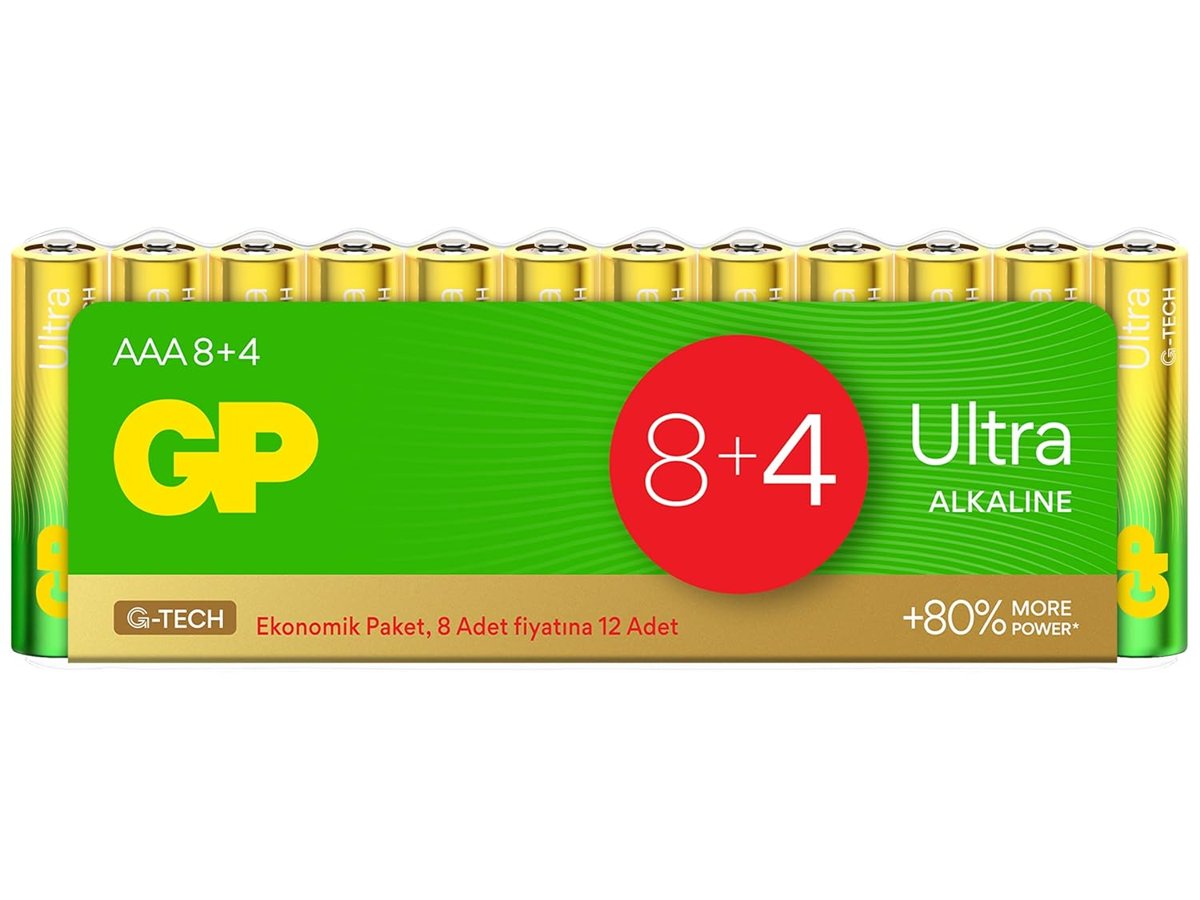 GP G-TECH Ultra Alkalin İnce LR03 - AAA Boy 1.5V Pil 12'li Shrink