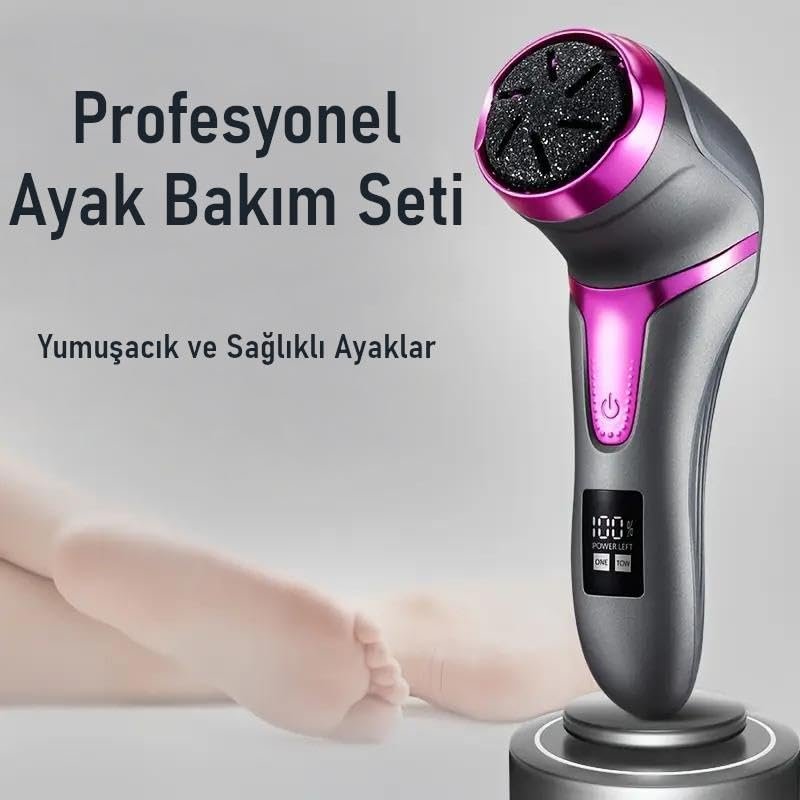 Valkyrie Profesyonel Ayak Bakım Cihazı 360° Dönen Başlık Dijital Ekranlı, Şarjlı & 10 Parça Pedikür Kiti Mor