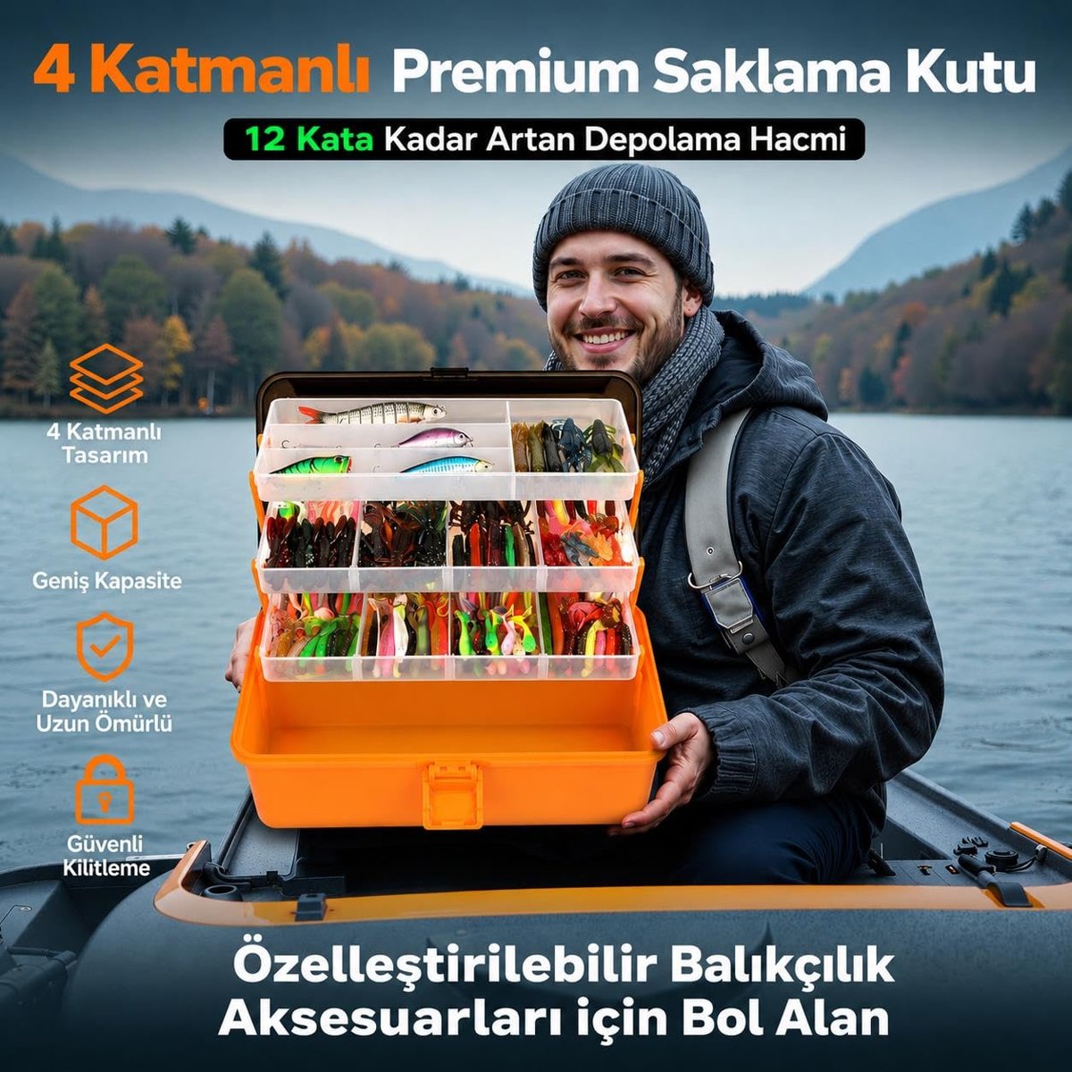 Valkyrie 4 Katlı Profesyonel Balıkçılık Takım Çantası Büyük Boy Olta Kutusu Organizer Premium Saklama Kutusu