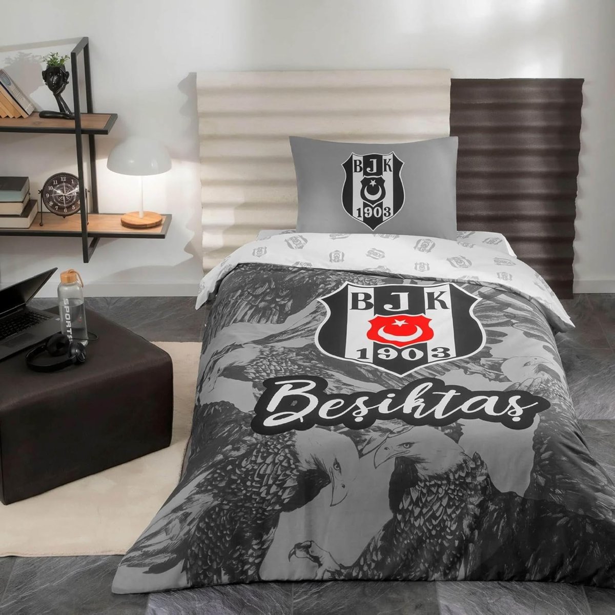 TAÇ Beşiktaş Kartal Renkli Klişe Pamuk Nevresim Takımı, Çok Renkli, Küçük Tek Kişilik