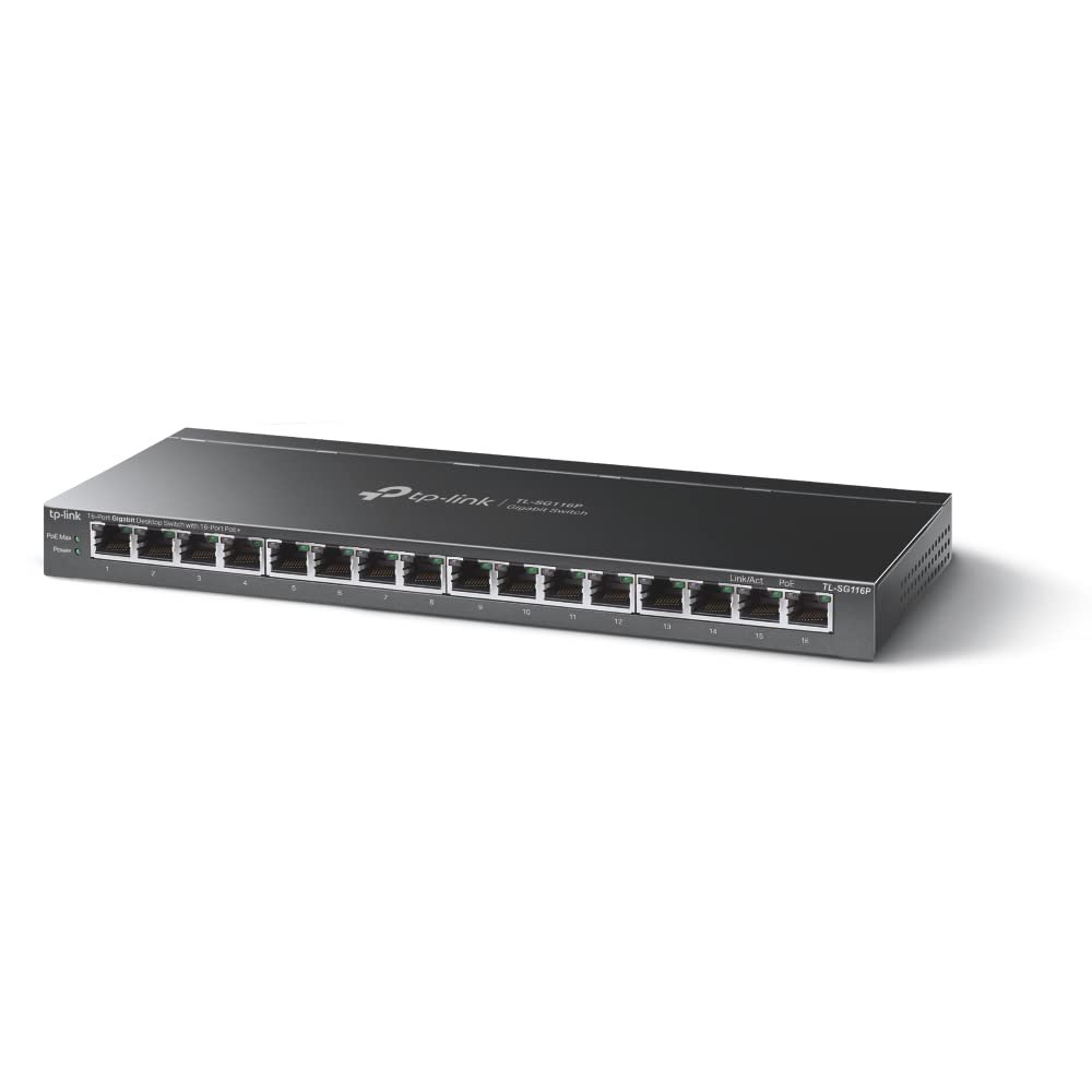 TP-Link TL-SG116P, 16-Port Gigabit Desktop Switch with 16-Port PoE+