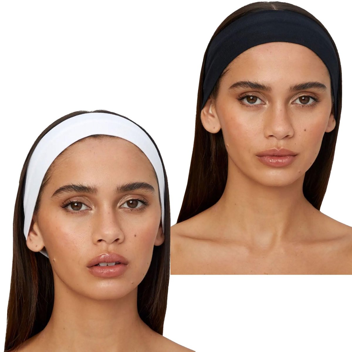 SALVIA DIONE 2'li Kombin Saç Bandı Seti - Elastik Kaymaz İnce Esnek Pamuk Emici Kadın Saç Bandı Bandana, Unisex Spa Koşu Yoga Pilates Bisiklet Fitness 2'li Saç Bandı Kafabandı Seti (Siyah  Beyaz)