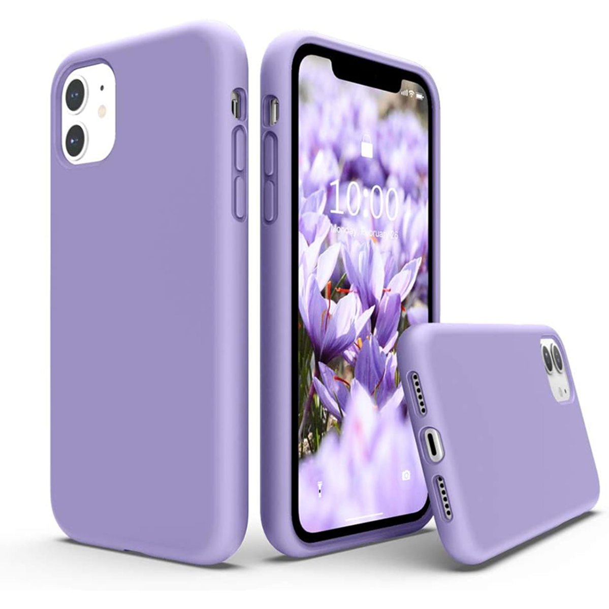 URUCHI iPhone 11 ile Uyumlu Kılıf, İçi Kadife Kaplamalı İnce Sıvı Silikon Tam Koruma Yumuşak Jel Silikon Kapak, Lila