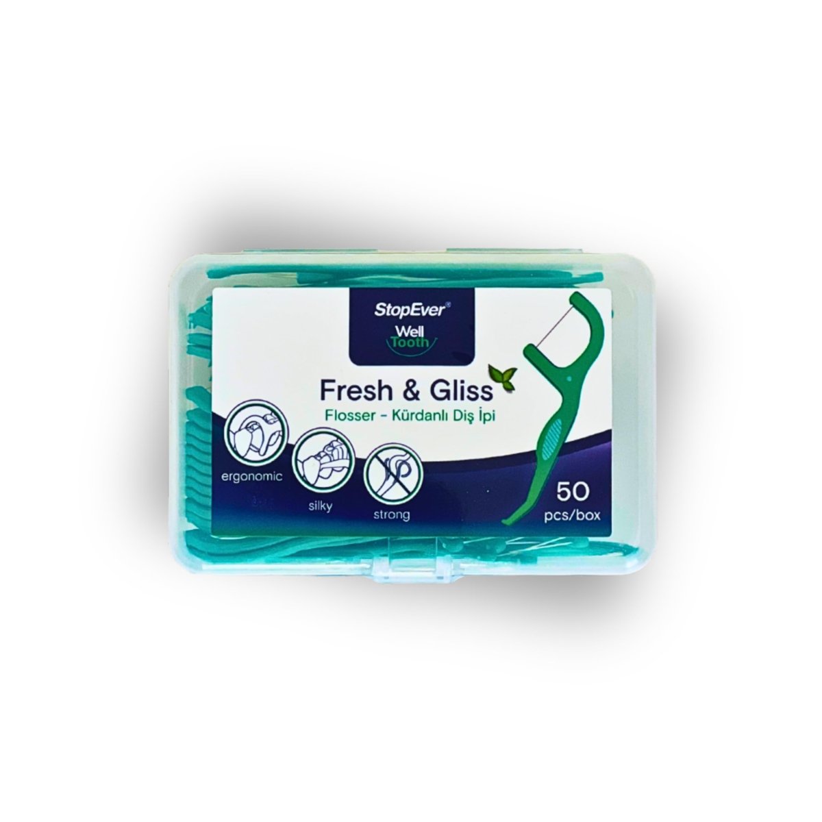 StopEver Fresh  Gliss Kürdanlı Diş İpi (50 Adet) | Nane Aromalı | Diş Arası Temizliği, Ağız Hijyeni ve Günlük Kullanım için İdeal | Plastik Kutulu ve Taşıma Kılıflı Hediyeli
