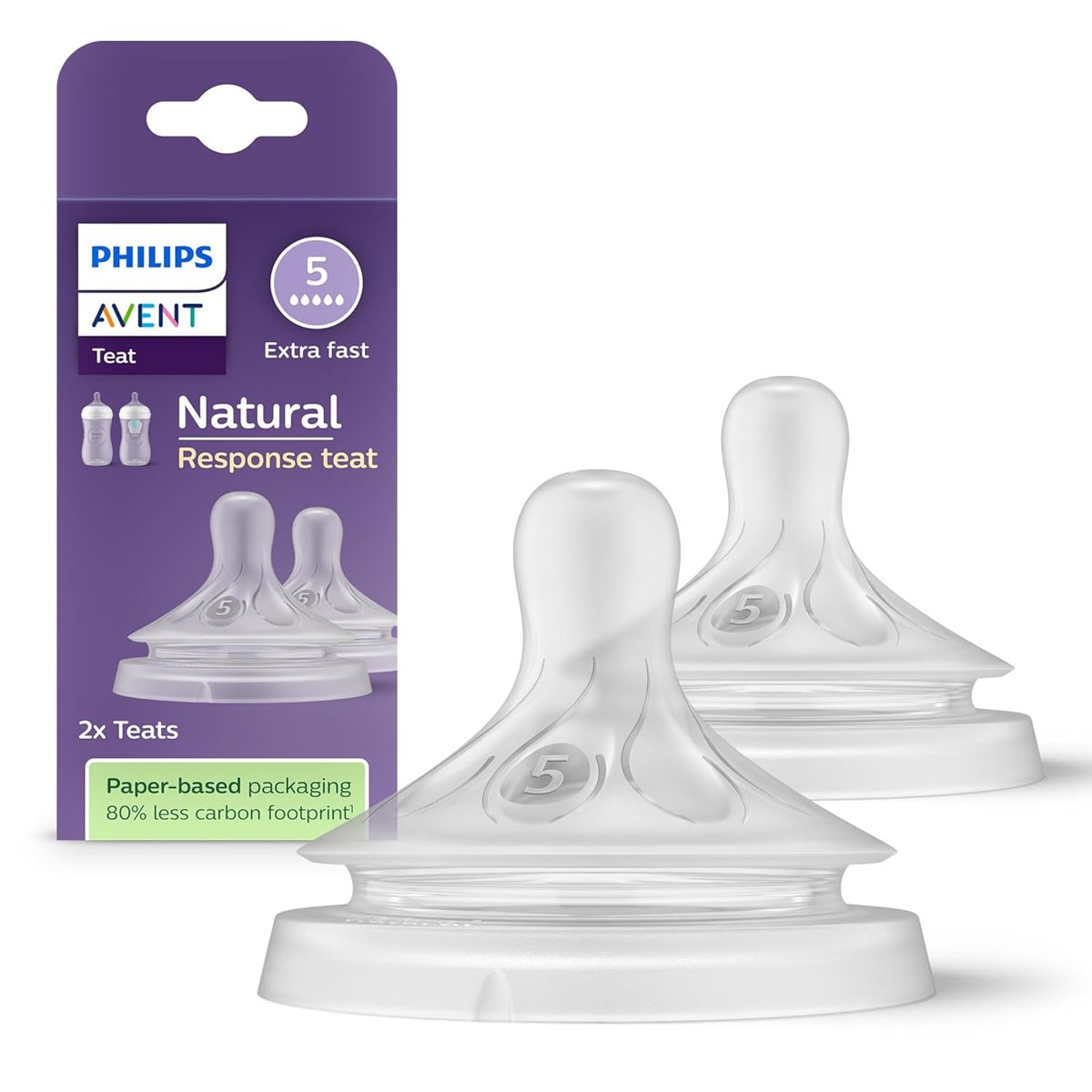 Philips Avent Doğal Tepkili Biberon Emziği, 2’li Paket, 6 Ay+, 5 Numara, Akıtmaz Emzik, Kolik ve Gaz Önleyici, BPA İçermez, SCY965/02