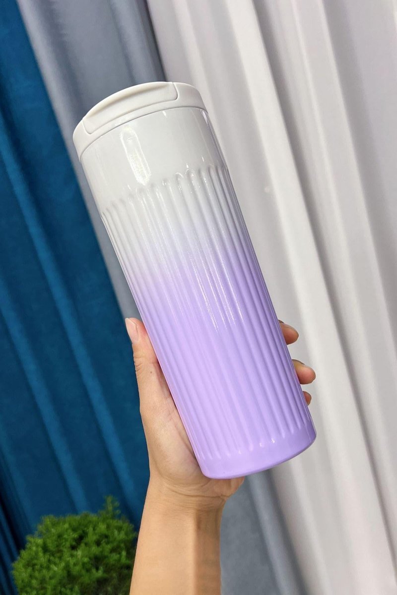 304 L Çelik 500 ml. Mor Beyaz Degrade El Termos Mug cin917mr