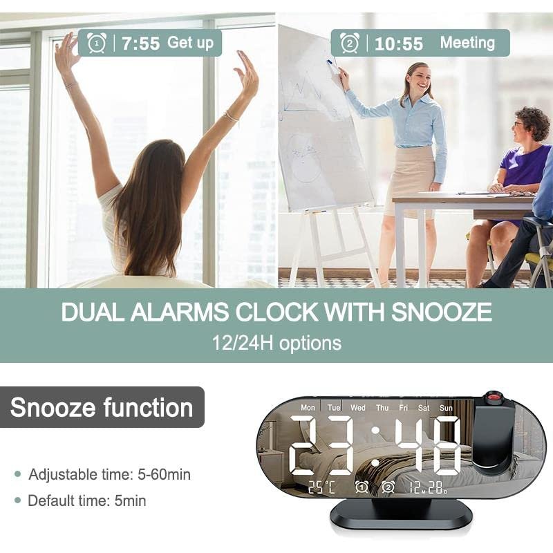 Valkyrie Projeksiyon Çift Alarm Dereceli LED Masa Saati