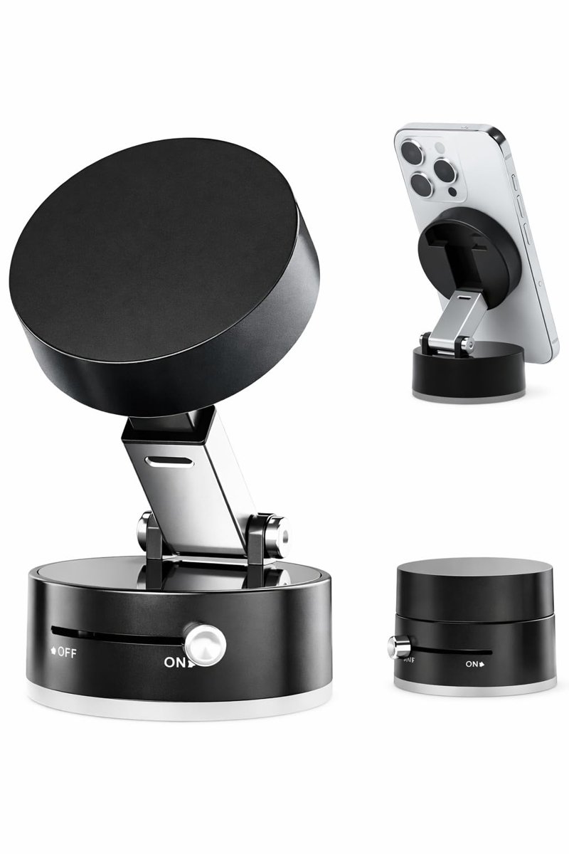 Busstier Vakumlu Kilitli Araç İçi Telefon Tutucu Güçlü Neodimyum Mıknatıslı 360 Derece Çok Açılı Ayarlanabilir Katlanabilir Tasarım Torpido Cam Konsol Masaüstü Tekrar Takılabilir Vakum