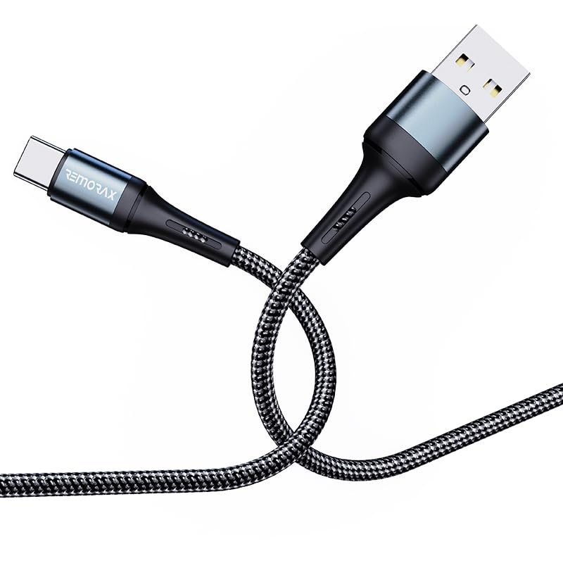 REMORAX Örgülü USB A-C Hızlı Şarj Kablosu, Siyah (100 CM)