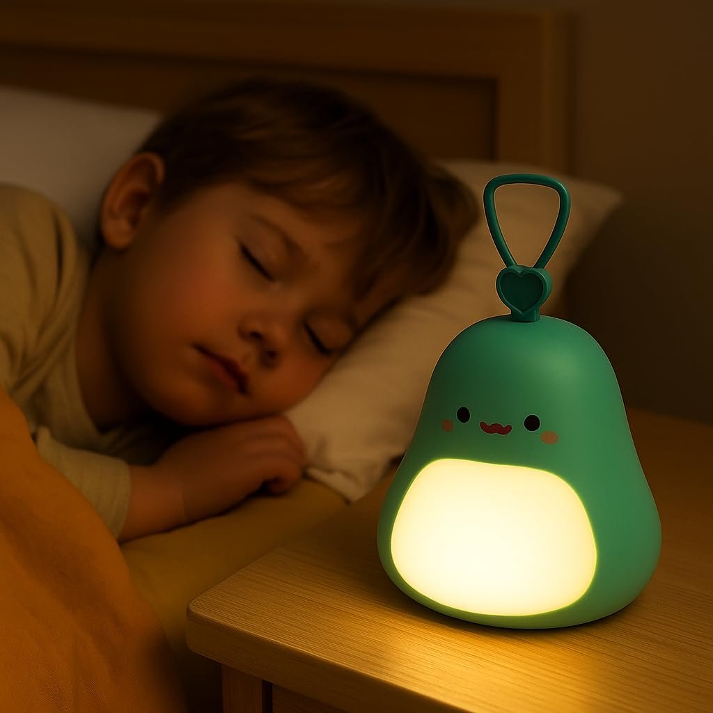 Coverzone Avokado Tasarımlı Gece Lambası – 3 Kademeli Işık Ayarı, RGB Atmosfer Modu, USB Şarjlı, Taşınabilir Silikon Bebek Uyku Işığı, Yumuşak Gece Aydınlatması, Bebek–Çocuk Odası İçin (Turkuaz)