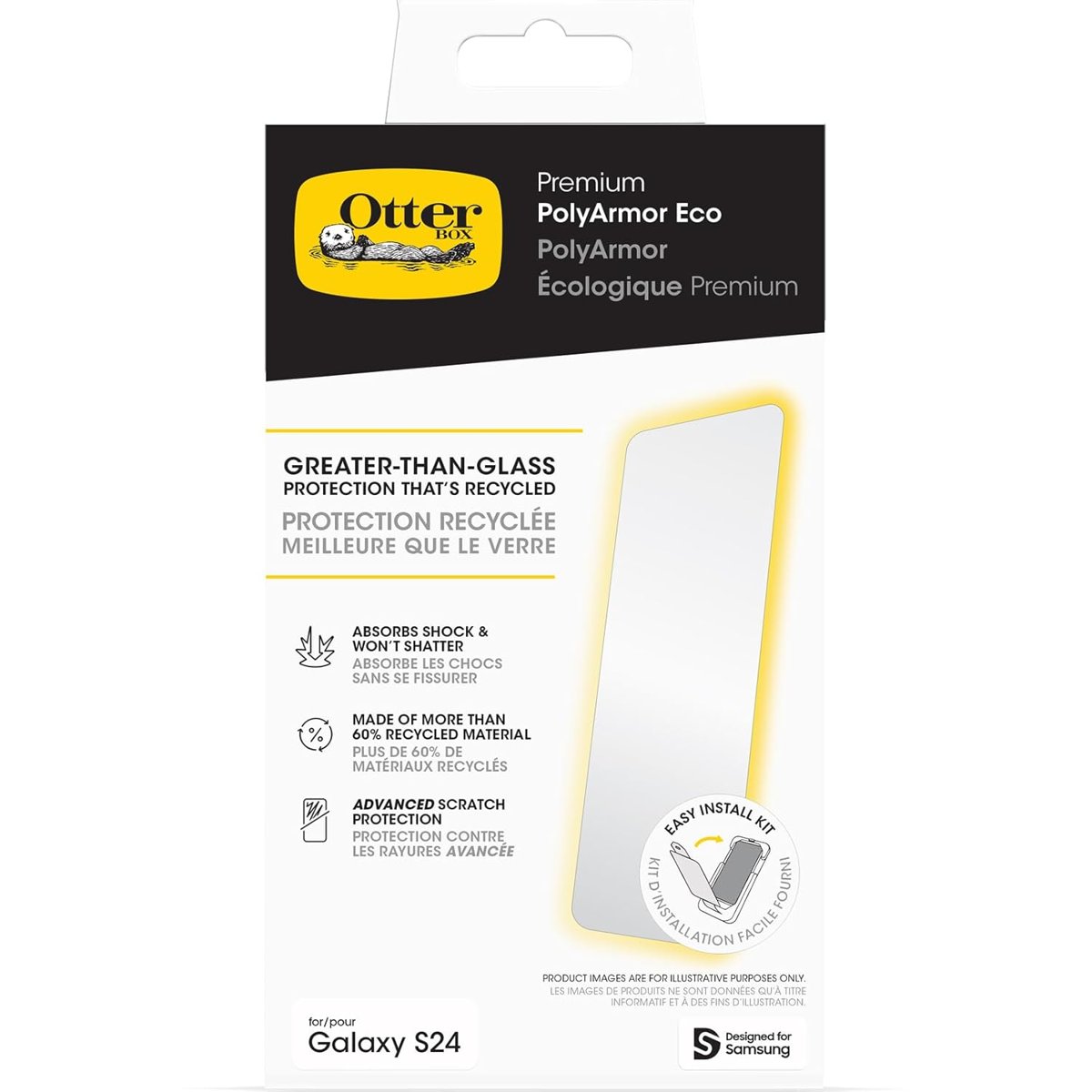 OtterBox Samsung Galaxy S24 Polyarmor Premium - TEMİZ,%60 Geri Dönüştürülmüş Malzeme, Canlı Netlik, Gerçek Dokunuş Tepkisi, Kolay Kurulum