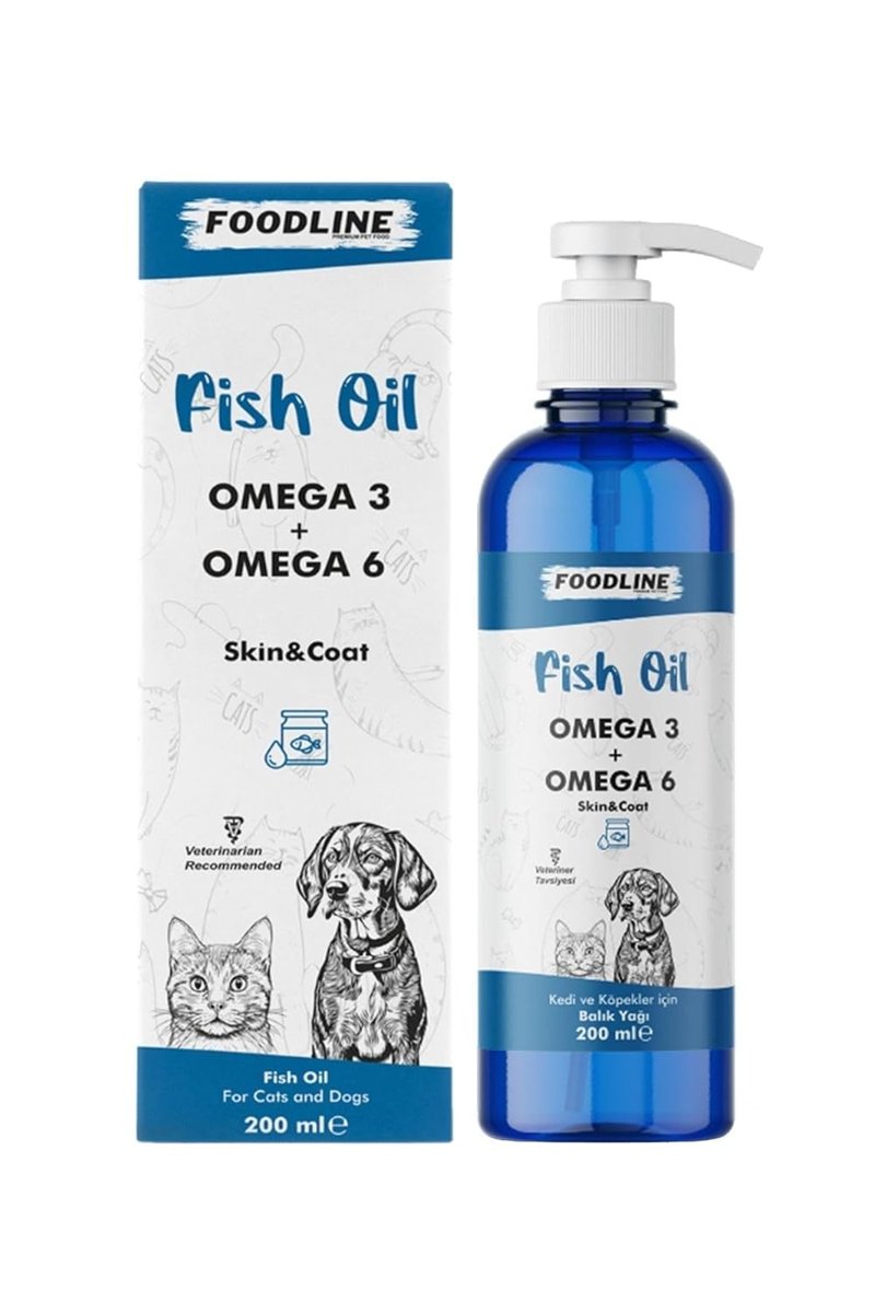 Foodline Fish Oil 200 ml, Omega 36 İçerikli Balık Yağı, Kedi ve Köpekler İçin Tüy ve Genel Sağlık De