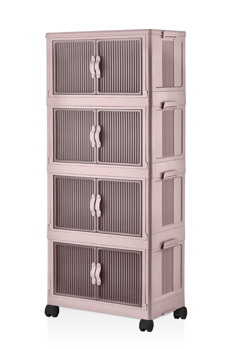 Evle Katlanabilir Modüler Dolap 4 lü 54 cm x 31,7 cm x 127 cm (Şeker Pembe)