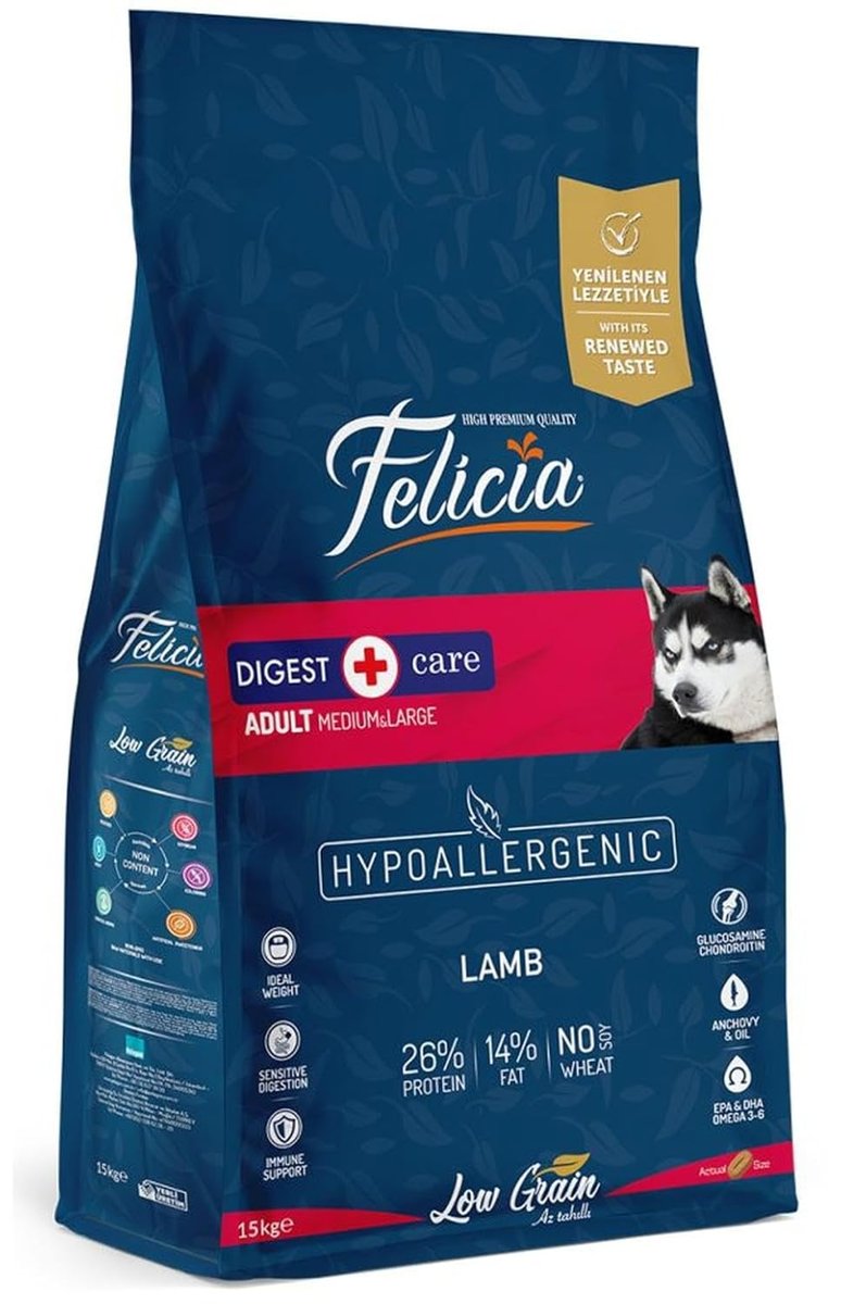 Felicia Az Tahıllı 15 Kg Yetişkin Kuzulu M/Large Breed Hypoallergenic Köpek Maması